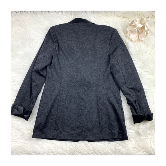 Susan Graver Ponte Knit Long-Line Blazer/Jacket with Faux Leather Trim Women's 4 - Picture 3 of 8